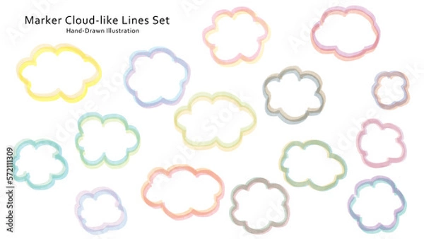 Fototapeta  カラフルな吹き出しマークのマーカー線のイラストセット