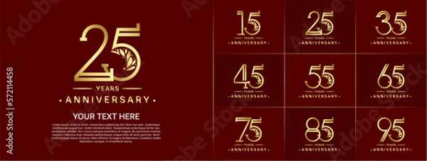 Fototapeta set of anniversary logotype golden color and ornament for special celebration event
