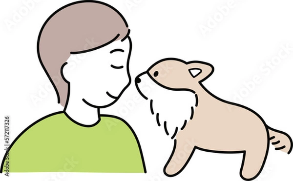 Fototapeta チワワと顔を近づける女性2