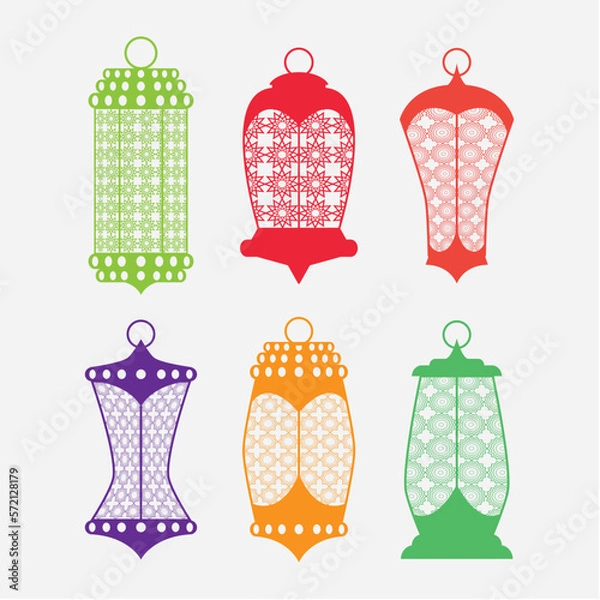 Fototapeta Flat Colorful Arabian Lantern Set Vector Illustration 