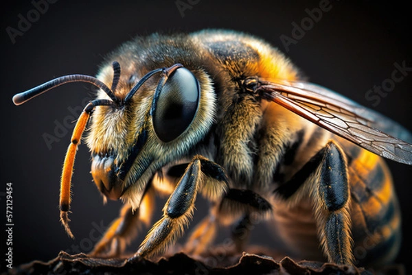 Fototapeta A close-up selective focus shot of a honey bee. Generative AI