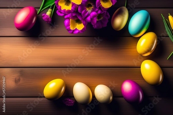 Fototapeta Easter Eggs Background with Copy Space. Created with Generative AI, Artificial Intelligence
