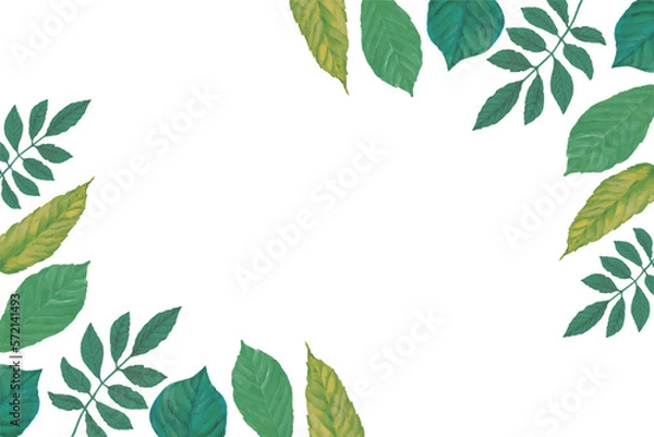 Obraz 新緑の瑞々しい青葉の手描きフレーム背景