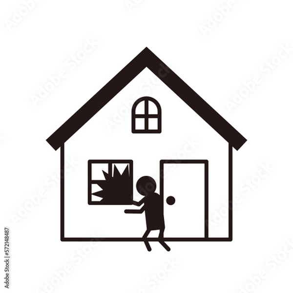 Obraz モノクロのシンプルな住宅と防犯のイラスト