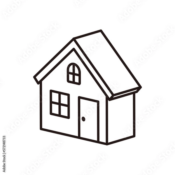 Fototapeta モノクロのシンプルな立体感のある住宅のイラスト