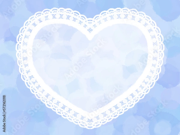 Obraz 白いレースのハートとブルーの背景の水彩風イラスト