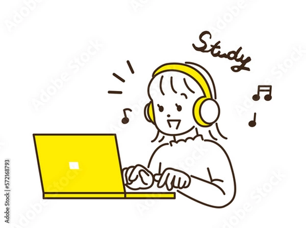 Obraz オンラインで英会話の授業を受ける女の子 イメージ素材