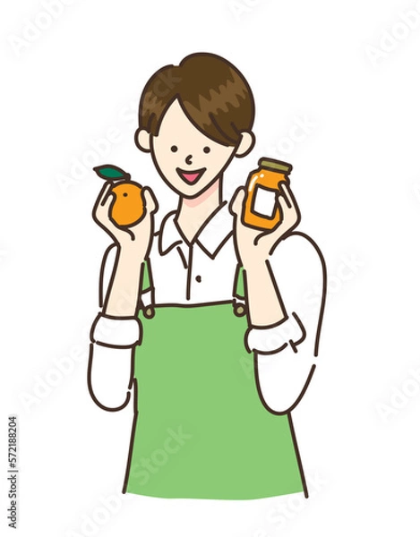 Fototapeta 農業　女子　農家　みかん　イラスト　かわいい