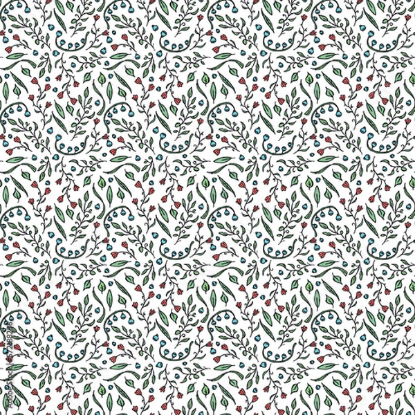 Fototapeta Seamless pattern with flowers. Doodle floral background. Spring pattern