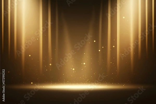 Fototapeta Abstract background gold light glitter show stage. Podium background. Generative AI