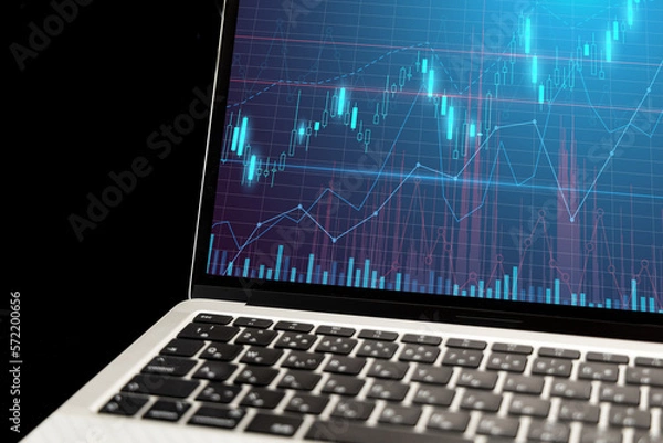 Obraz 経済イメージ　ノートパソコンとチャート