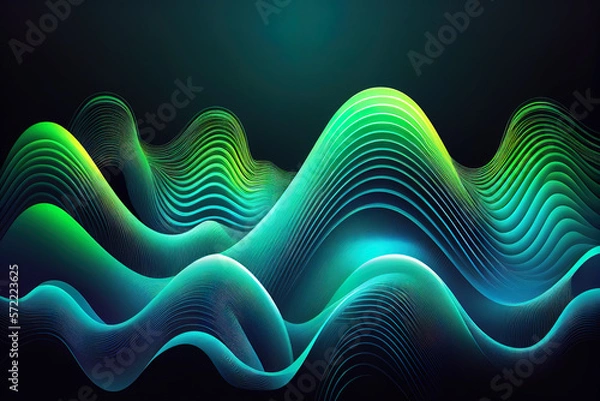 Fototapeta Neon waves background with blue and green colorful gradient. Generative AI
