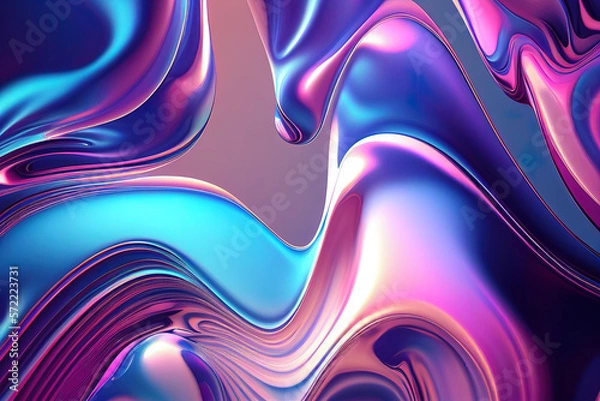 Fototapeta Abstract fluid iridescent holographic blue and pink gradient curved wave in motion colorful background. Generative AI