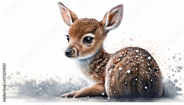 Fototapeta Little cute baby Deer watercolor paint. Generative AI