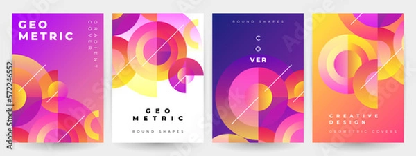 Fototapeta Abstract colorful covers set. Gradient circle shapes composition. Trendy geometric posters