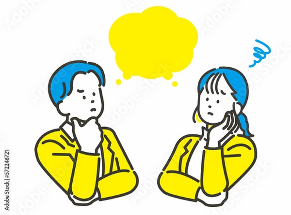 Obraz 困った表情の若い男女 イラスト イメージ素材