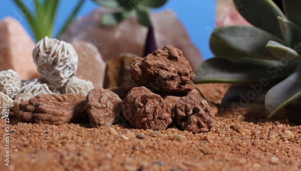 Fototapeta Desert Rose Rocks With Quartz Crystals on Australian Red Sand