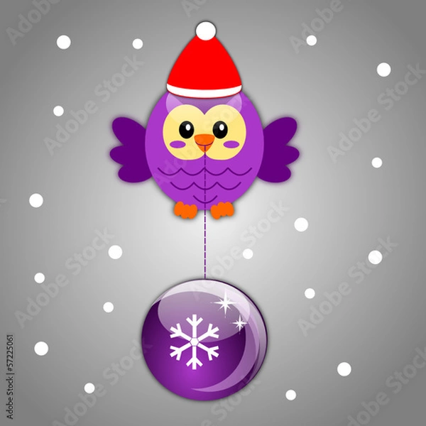 Fototapeta Christmas background with bird with ball