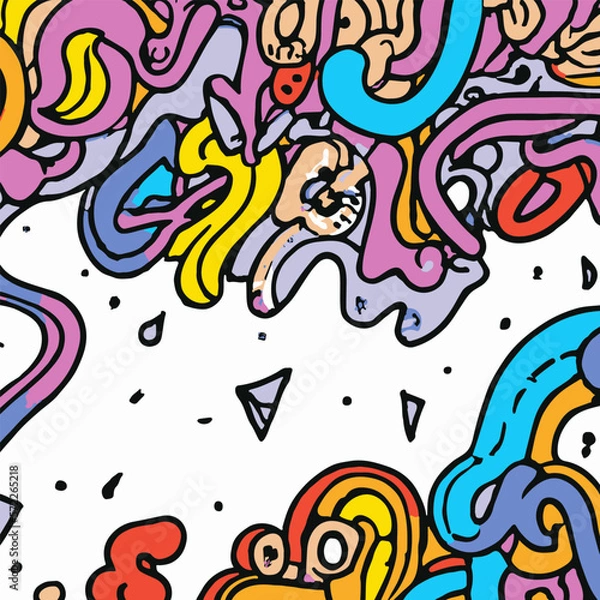 Fototapeta Colourful Waves Doodles Vector Background.