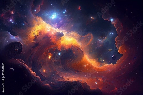 Obraz beautiful universe, nebulas, patterns, space, absctractions , crayon style AI Generated