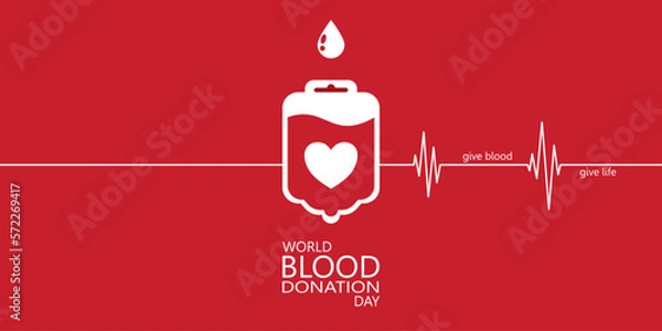 Fototapeta blood donation day for poster, banner, card, and background. Vector illustration flat design concept.	