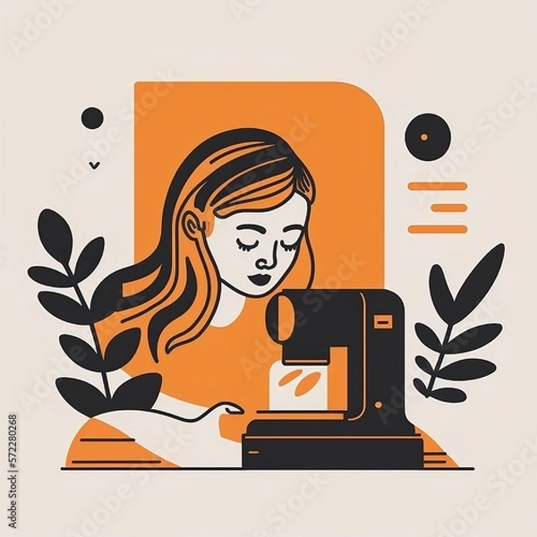 Obraz girl with sewing machine 