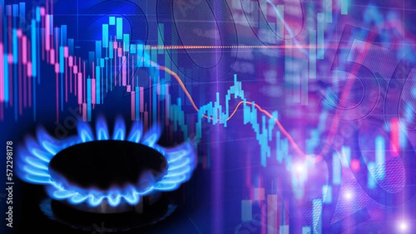 Obraz Natural gas cost growth concept with gas burners and stock charts