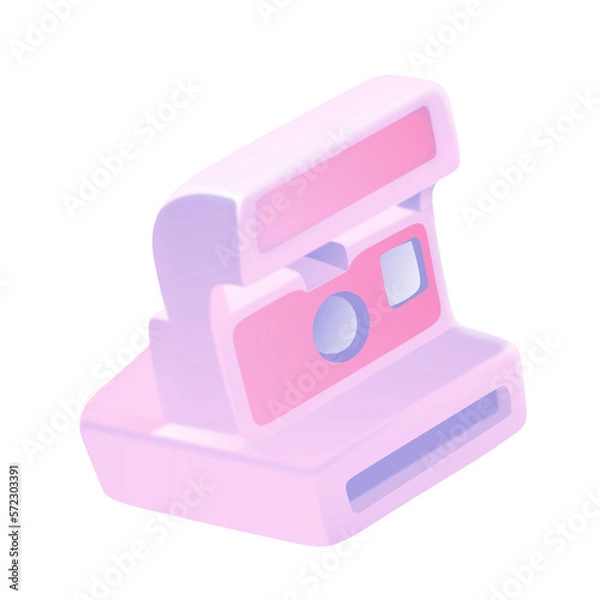 Fototapeta Nostalgic Vibes Pastel Polaroid Camera with a 3D Twist, Perfect for 90s Aesthetic Design.  Photograph and retro illustration.