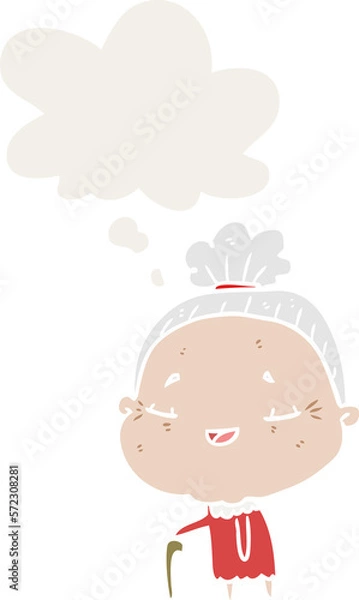 Fototapeta cartoon old lady and thought bubble in retro style