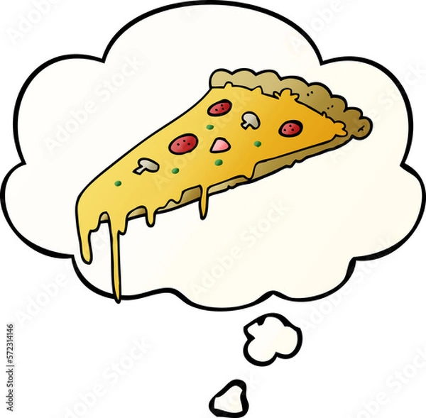 Fototapeta cartoon pizza slice and thought bubble in smooth gradient style