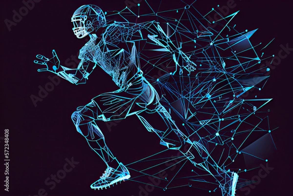 Fototapeta Abstract American football player in action from lines and triangles