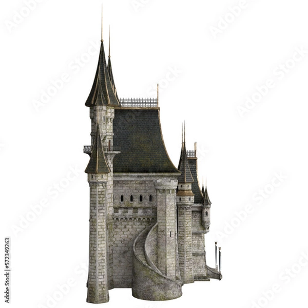 Fototapeta 3d render fantasy castle tower medieval isolated