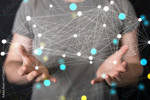 Fototapeta Neural network concept. Connected cells with links.