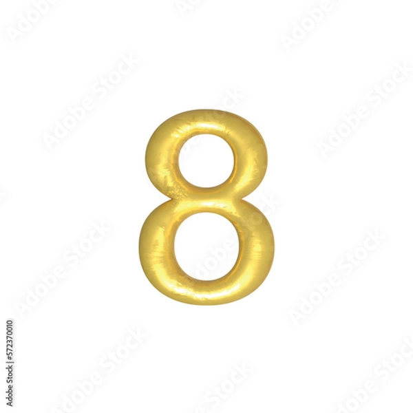 Fototapeta 8 number gold isolated. Gold yellow metallic numbers. Foil symbol. Bright metallic 3D, realistic vector illustration
