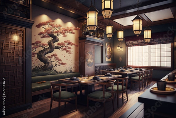 Obraz Fancy asian restaurant interior design, generative ai
