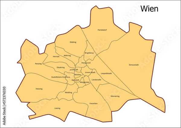 Fototapeta Vektor Administrative Gliederung Österreich Bundesland  Wien Gemeinde Karte