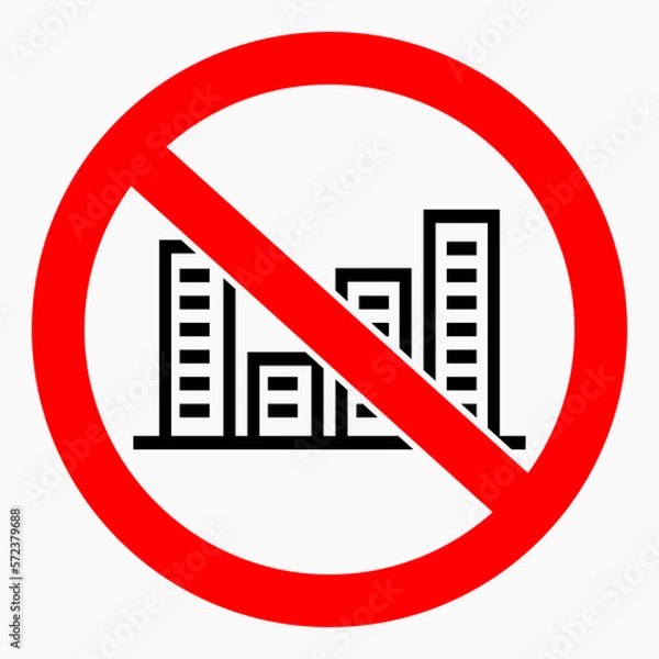 Obraz No city icon. No building. No pollution of nature. Illustration of the prohibition of high-rise buildings. Vector icon.