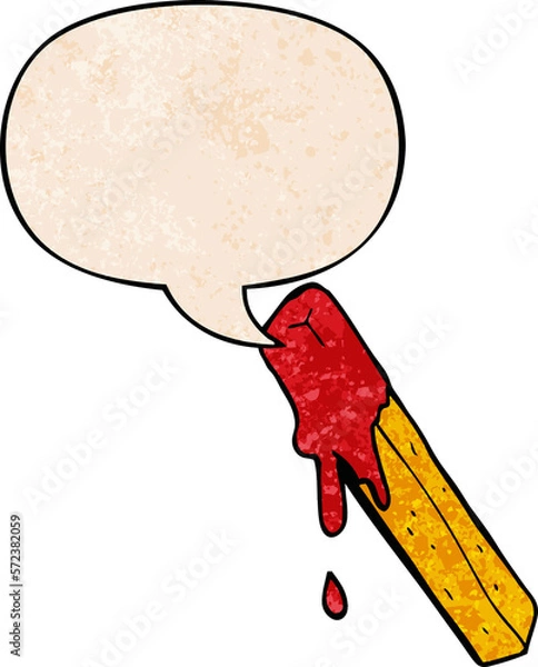 Fototapeta cartoon dipped fry and speech bubble in retro texture style