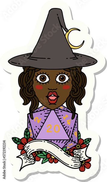 Fototapeta human mage with natural 20 D20 dice roll sticker