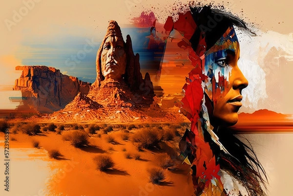 Obraz Native American Indian Abstract Art, original, unique painting, illustration, generative ai