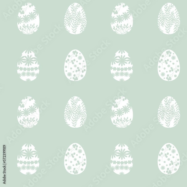 Obraz easter seamless pattern with eggs, rabbits, feathers and plants.