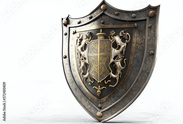 Fototapeta medieval knight shield with coat of arms, isolated, generative ai