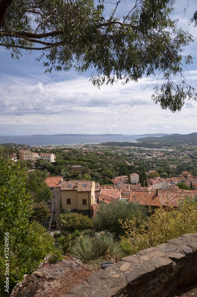 Fototapeta Panoramic view from castle vertical at Bormes les mimosas
