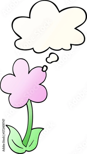 Fototapeta cute cartoon flower and thought bubble in smooth gradient style