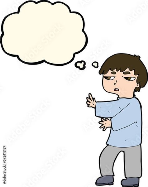 Fototapeta cartoon man gesturing with thought bubble