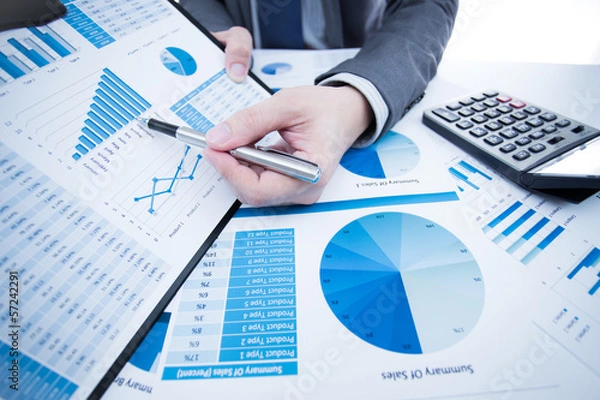 Obraz man hand with business report