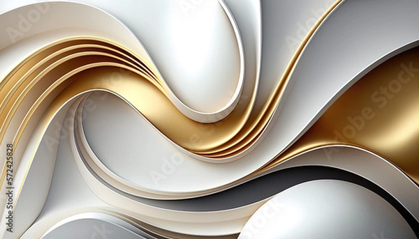 Obraz Abstract golden white liquid background on white background. Bright color wavy fluid motion flow with swirls