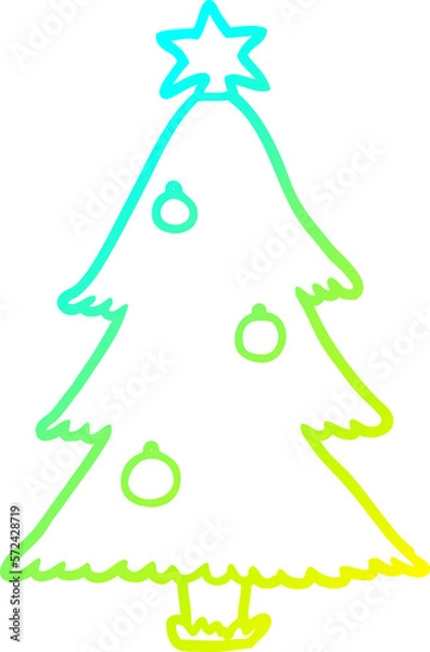 Obraz cold gradient line drawing christmas tree