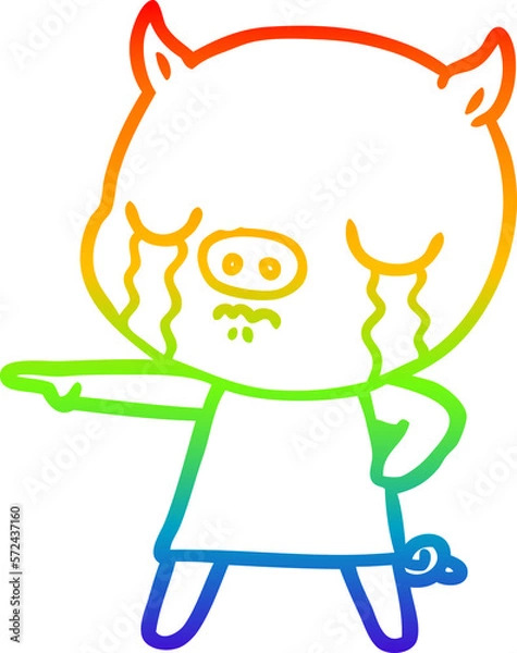 Obraz rainbow gradient line drawing cartoon pig crying pointing