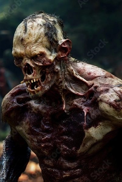 Fototapeta Generative AI zombie among walking ruins, undead, representation of the end of times